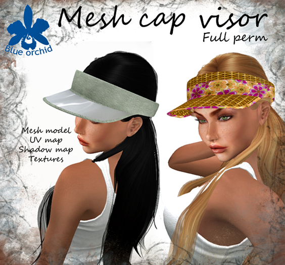 Second Life Marketplace Blue orchid Mesh cap visor (boxed)